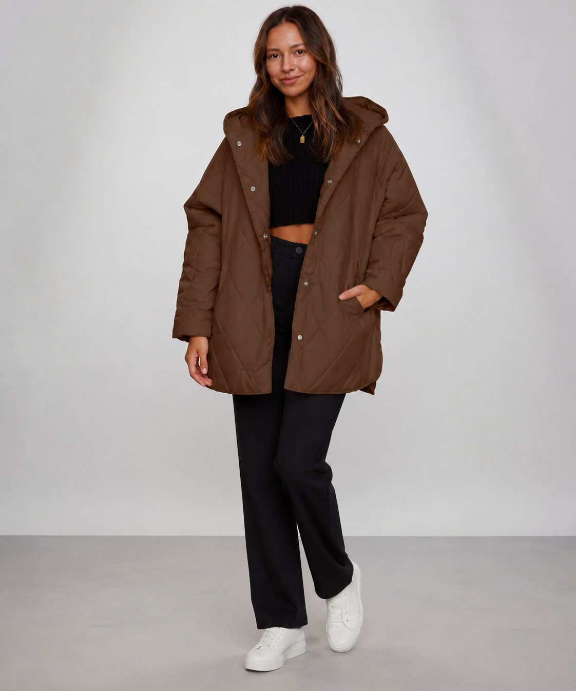 Veste hiver femme – Matelassage diamant, Capuche, Style décontracté