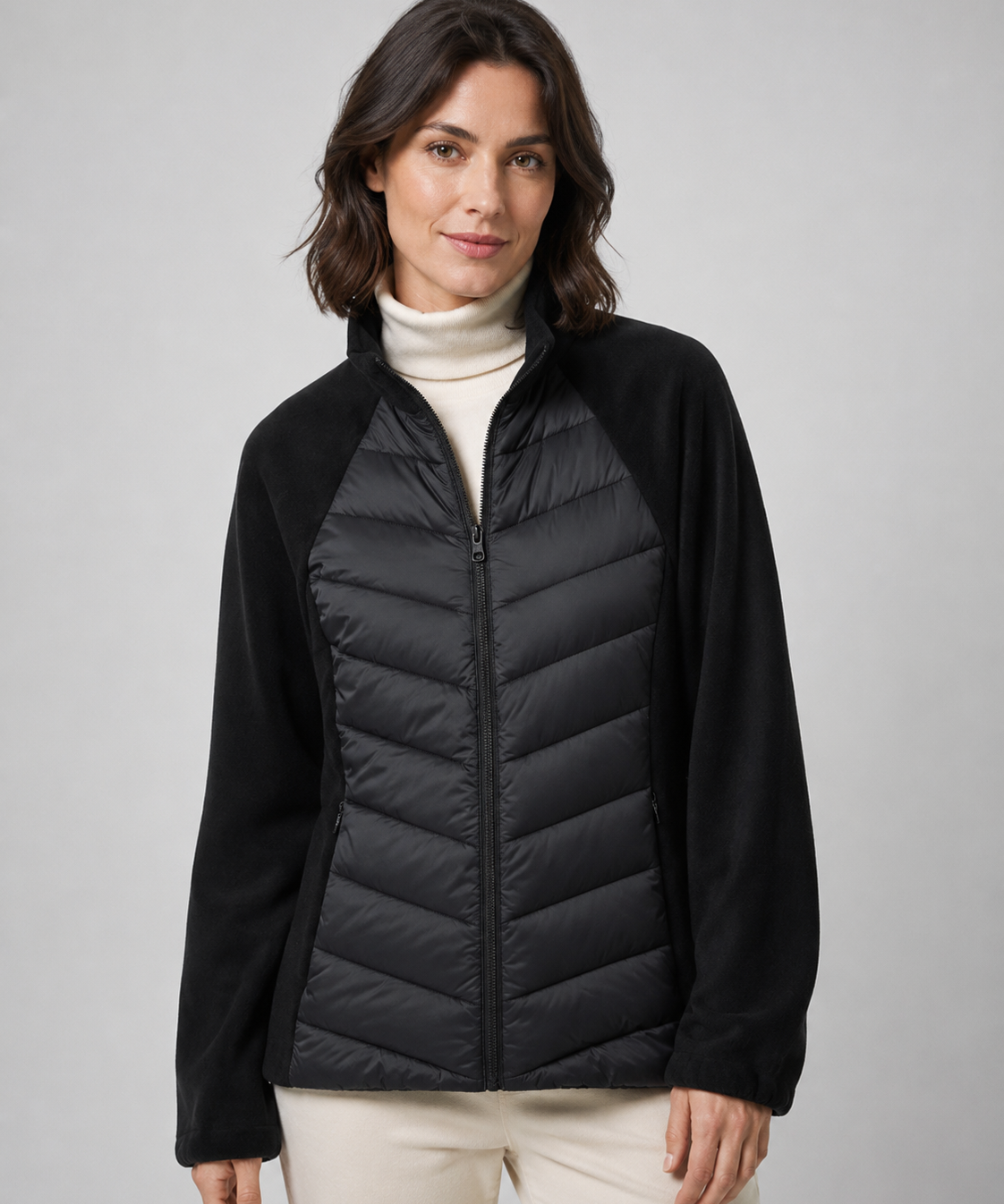 Veste courte pour femme – Col montant, doublure en duvet, style sport pour la course