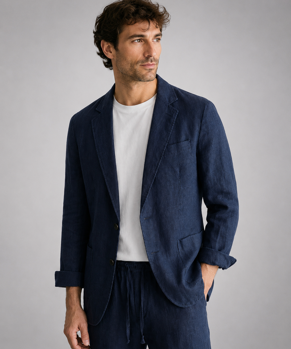 Veste de costume en lin pour homme – Fermeture boutonnée, coupe classique, au quotidien