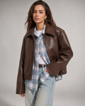 Veste en cuir femme – finition mate, style moto rétro, automne et hiver