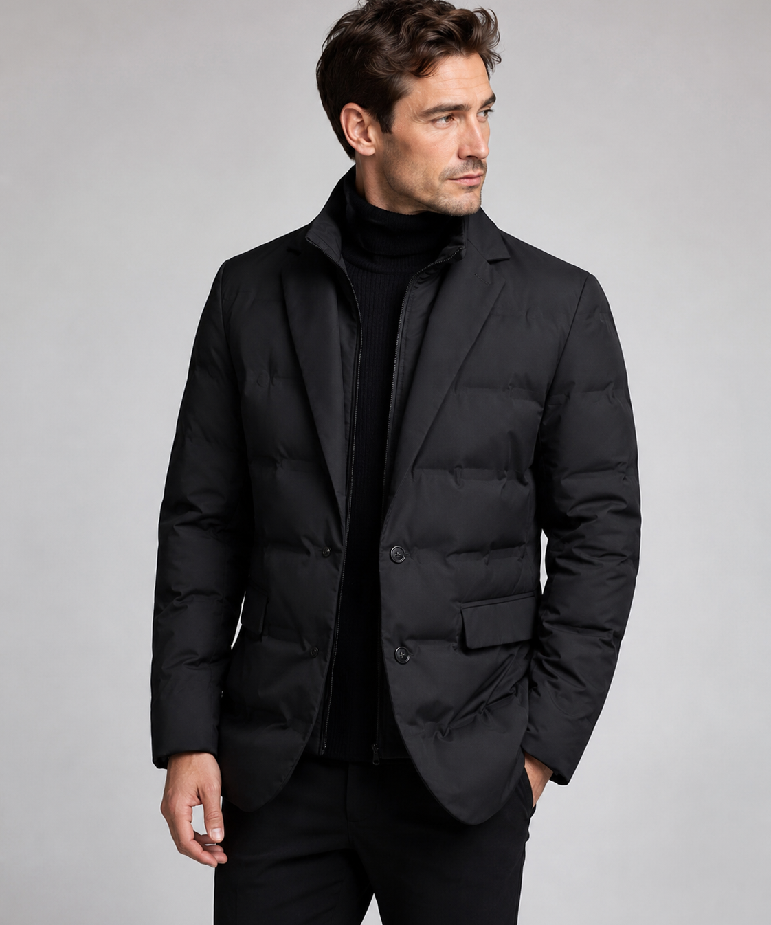 Veste en duvet homme – col montant détachable, effet deux pièces, style décontracté