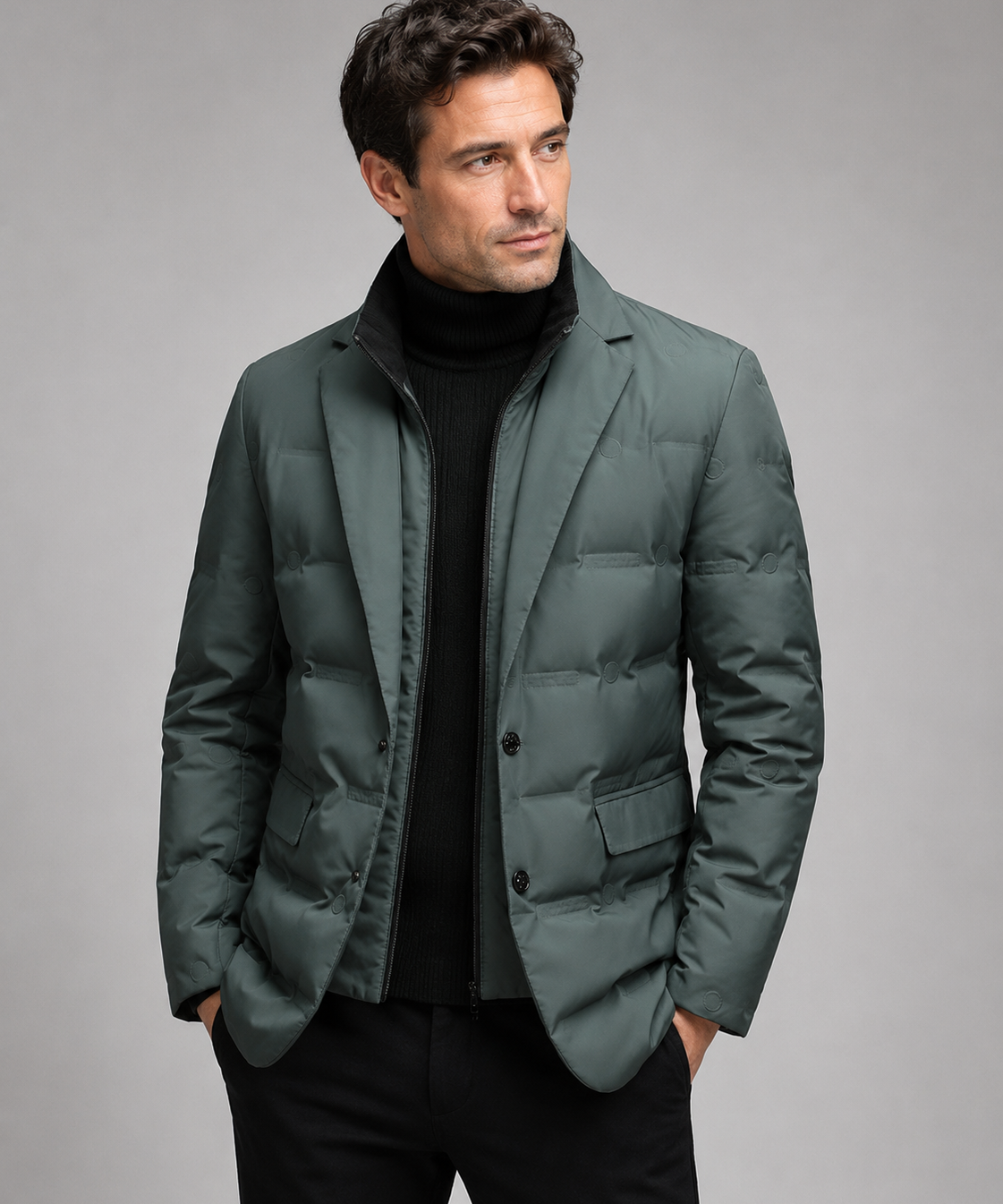 Veste en duvet homme – col montant détachable, effet deux pièces, style décontracté