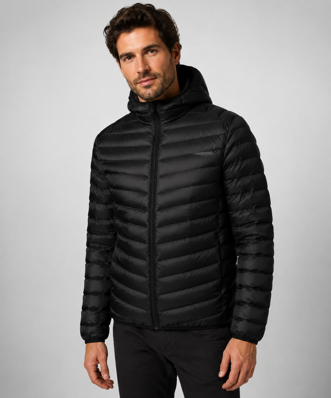 Veste en duvet homme – capuche, ouverture complète