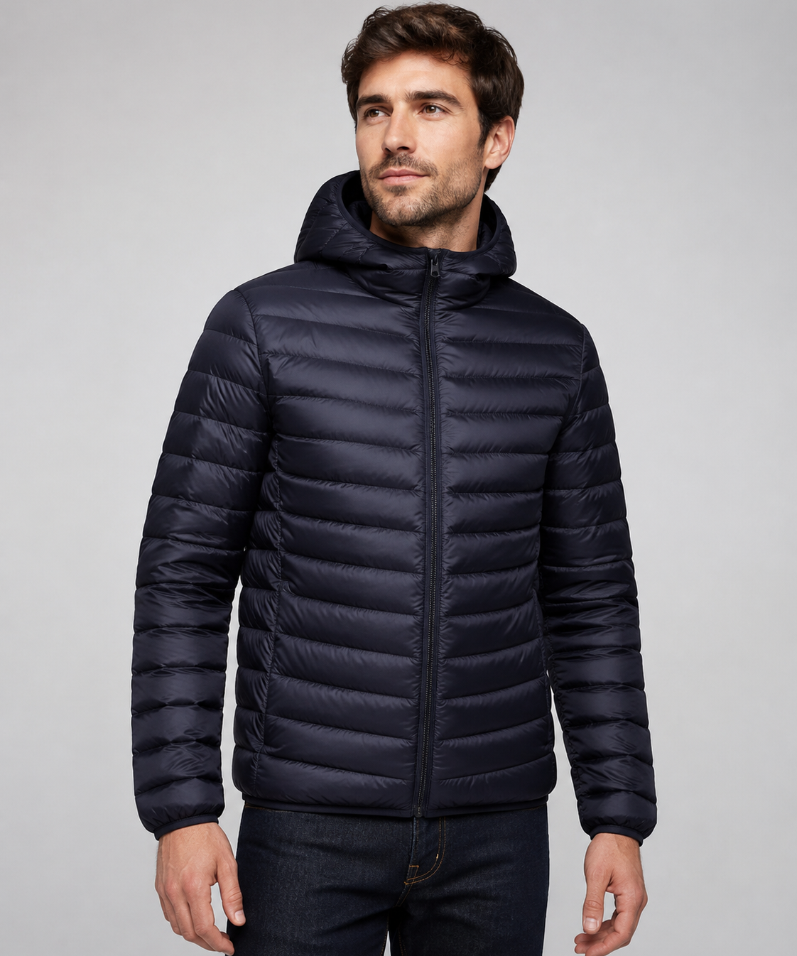 Veste en duvet homme – capuche, ouverture complète