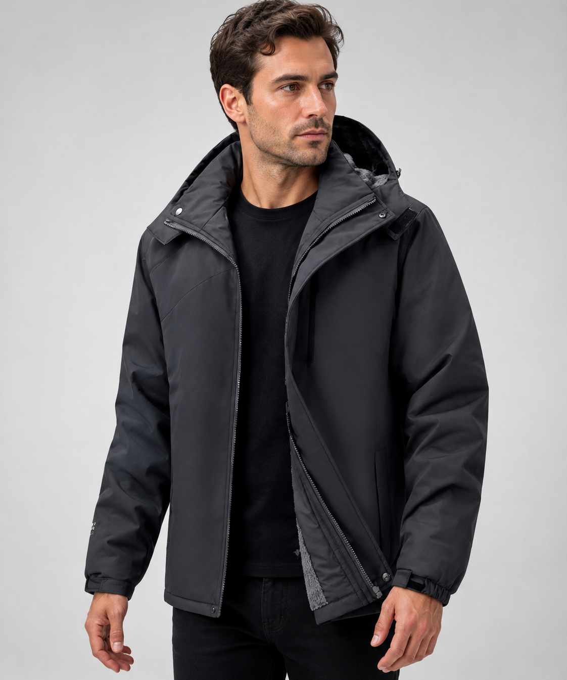 Veste homme – Imperméable, doublure polaire, capuche amovible, coupe confortable