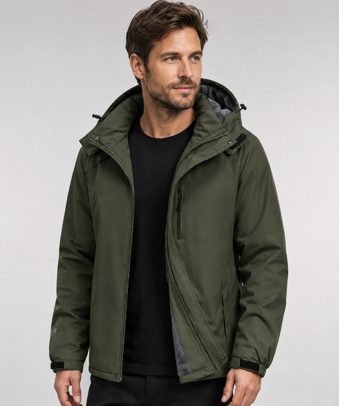 Veste homme – Imperméable, doublure polaire, capuche amovible, coupe confortable