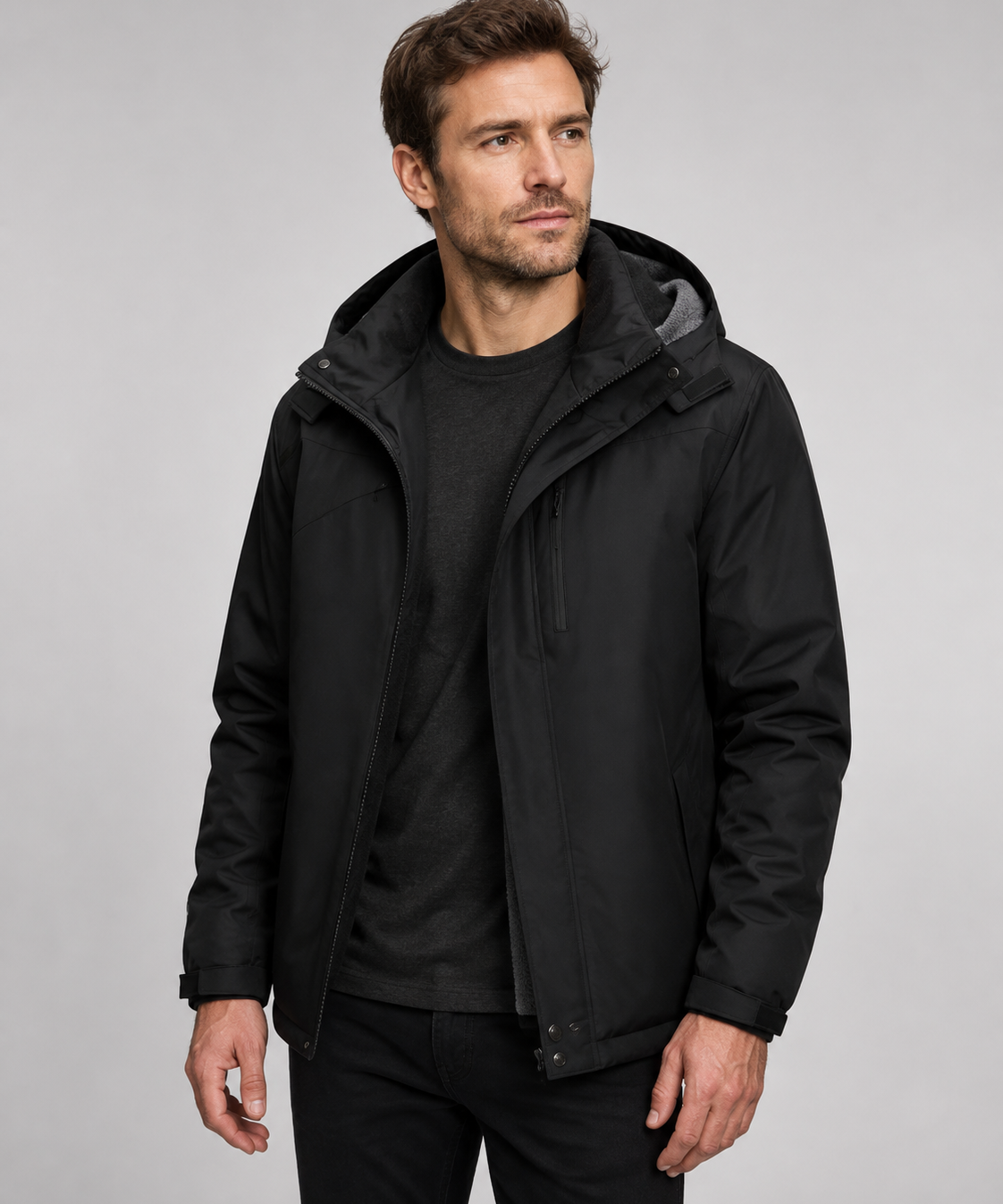 Veste homme – Imperméable, doublure polaire, capuche amovible, coupe confortable