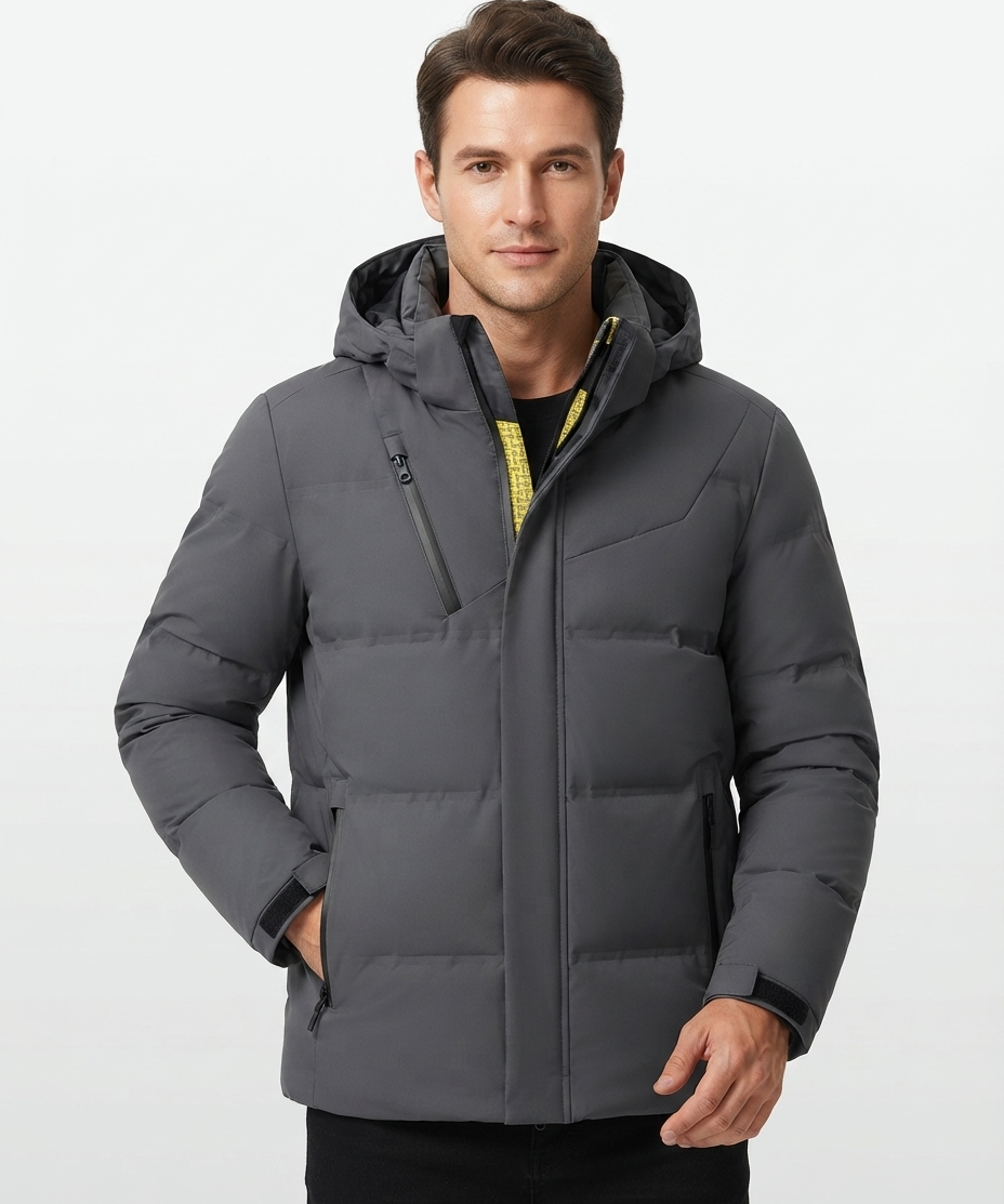 Veste homme en duvet de canard – Capuche amovible, coupe-vent, coupe décontractée
