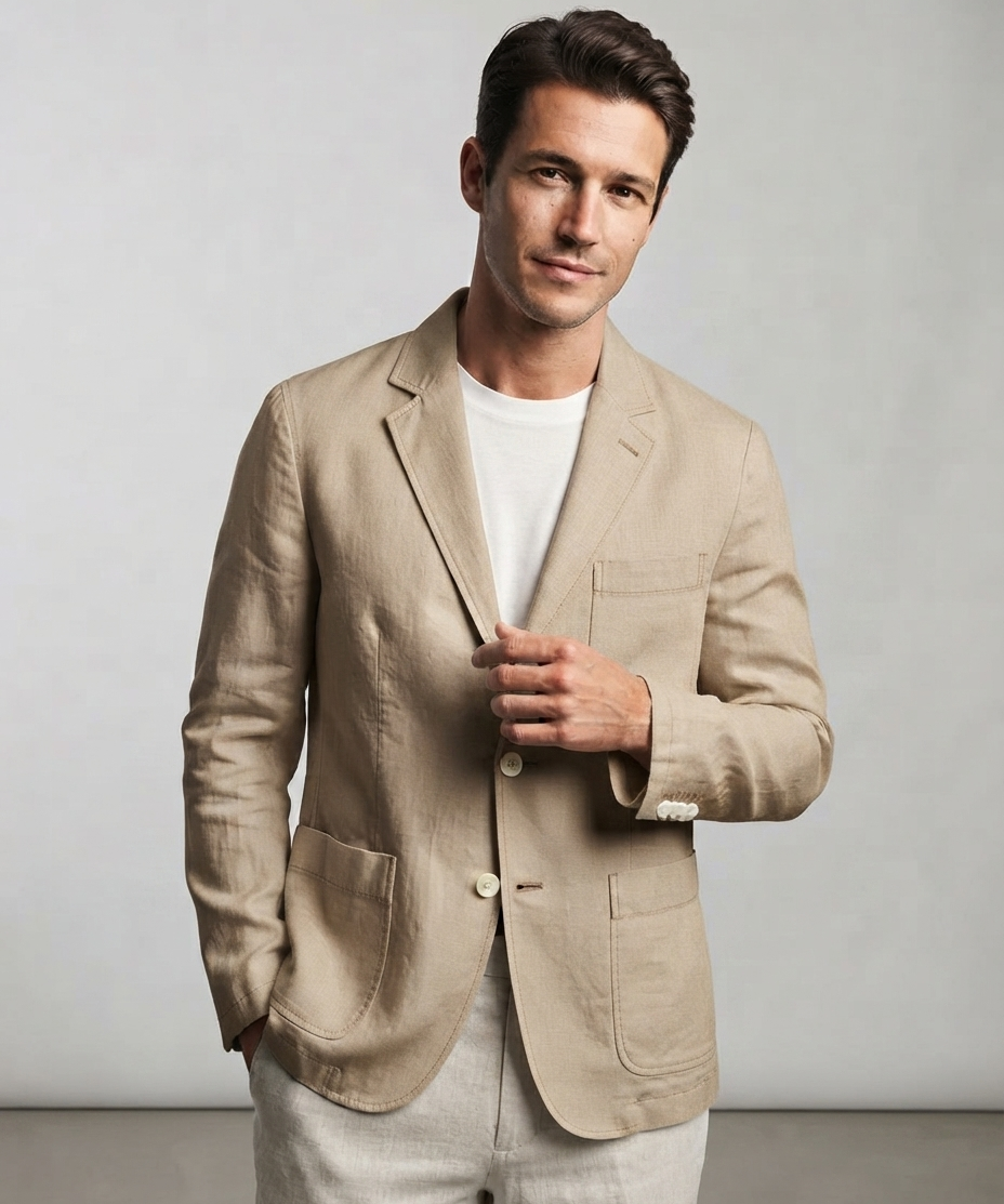 Veste homme en lin – Coupe décontractée, modèle fi,.n, style facile à porter