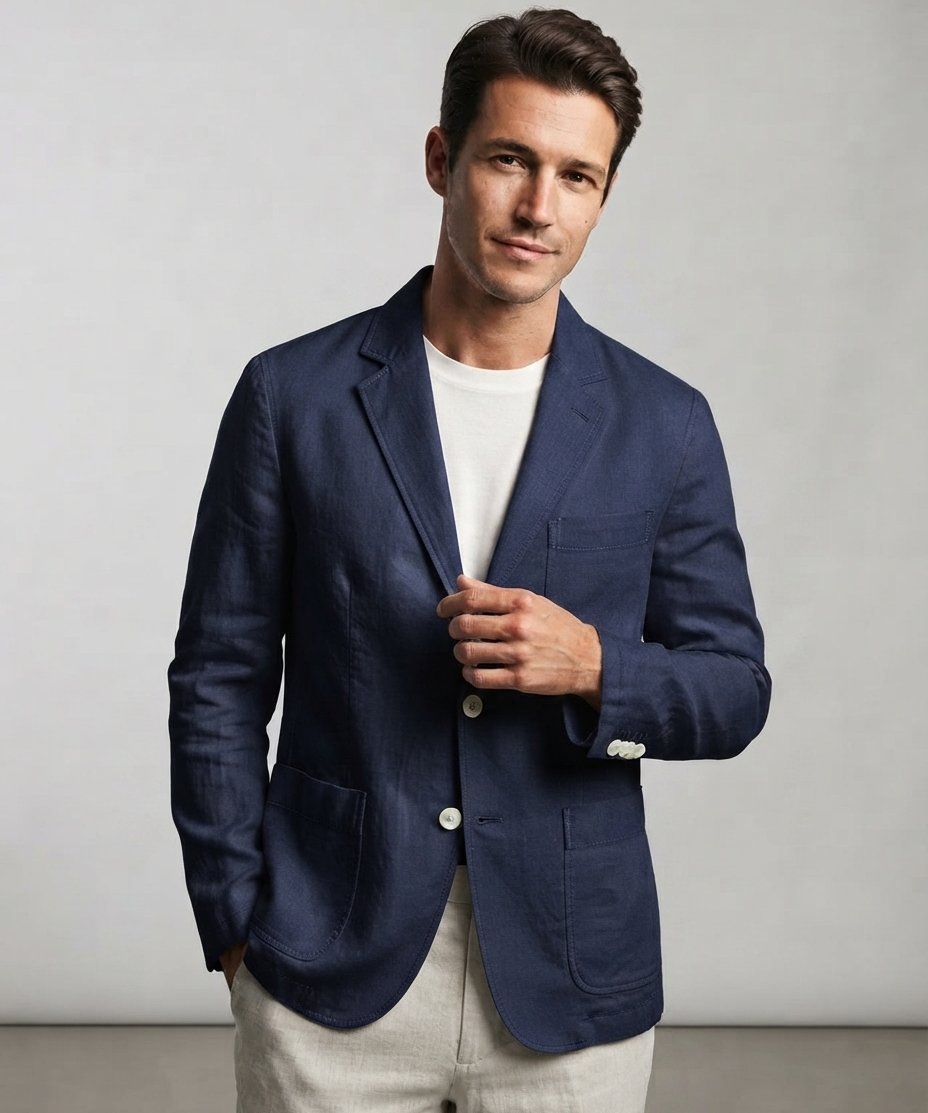 Veste homme en lin – Coupe décontractée, modèle fi,.n, style facile à porter