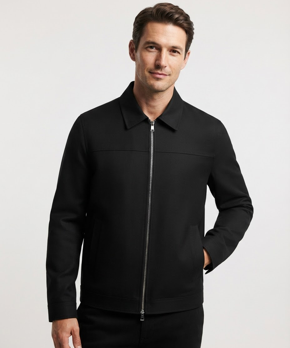 Veste Harrington homme – Col chemise, Fermeture zippée, Printemps et automne