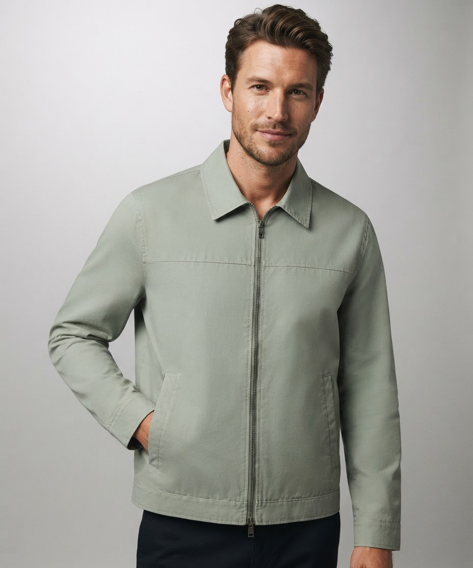 Veste Harrington homme – Col chemise, Fermeture zippée, Printemps et automne