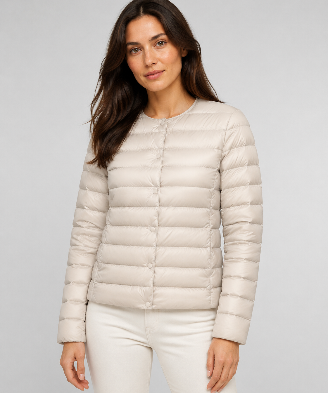 Veste légère femme – Col rond, manches longues, coupe simple, automne-hiver