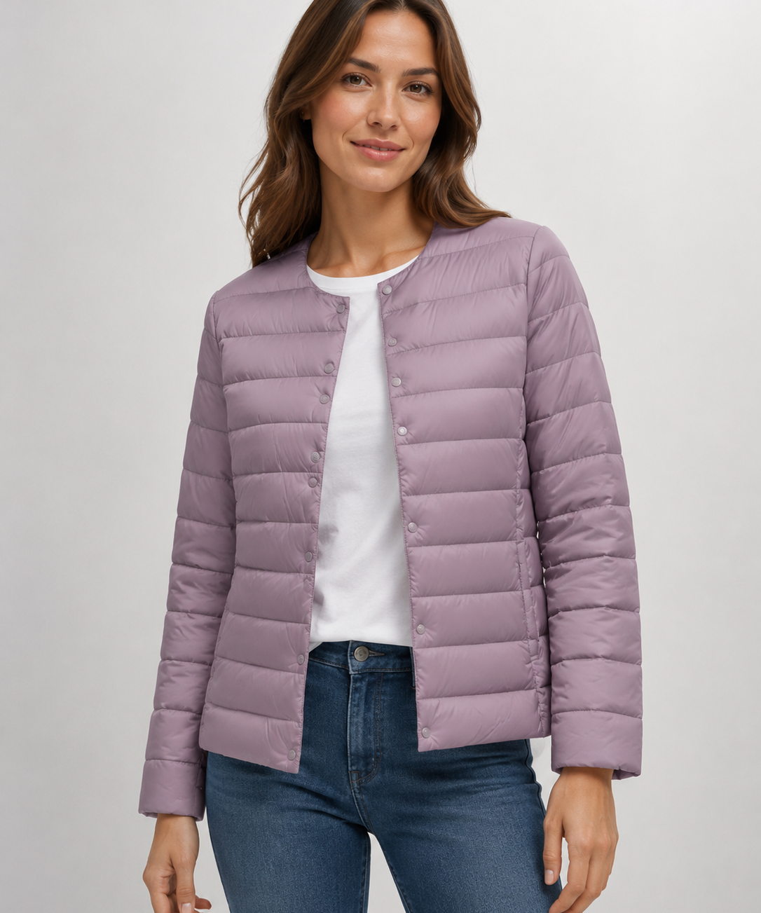Veste légère femme – Col rond, manches longues, coupe simple, automne-hiver