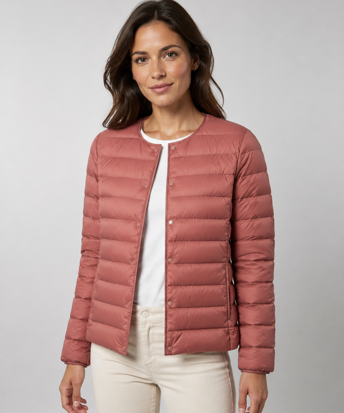 Veste légère femme – Col rond, manches longues, coupe simple, automne-hiver