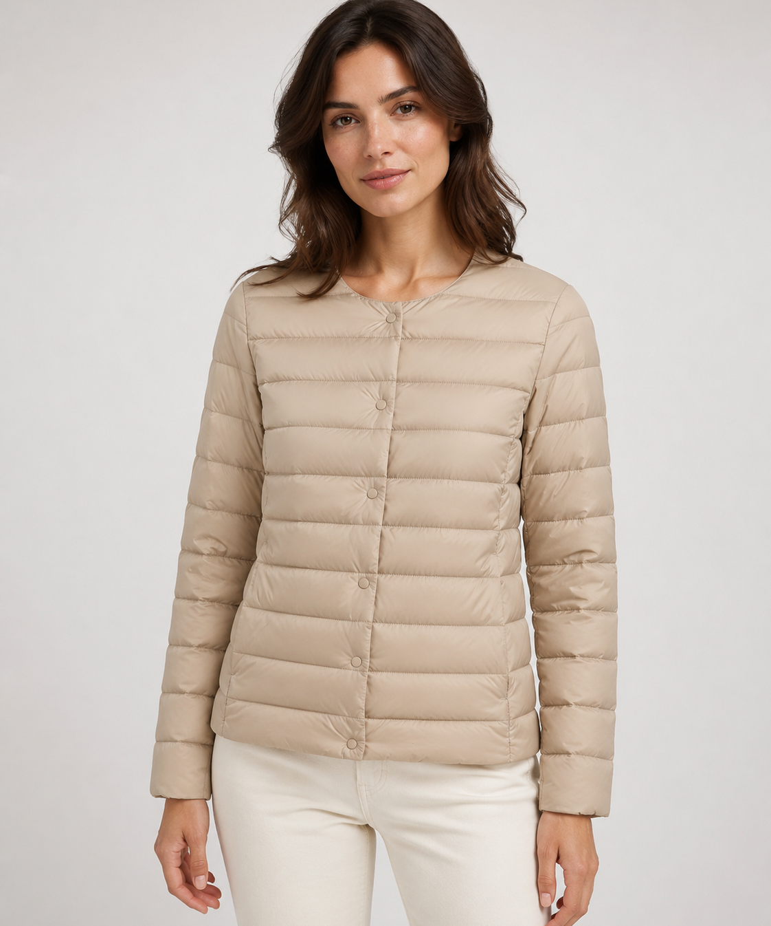 Veste légère femme – Col rond, manches longues, coupe simple, automne-hiver
