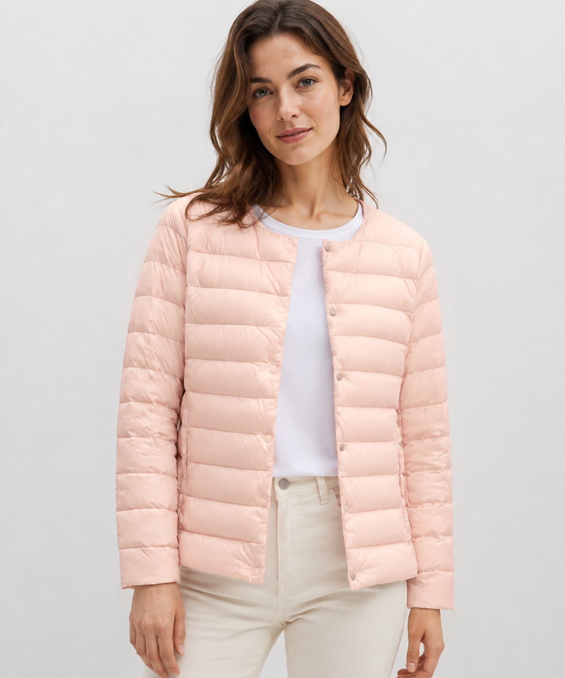 Veste légère femme – Col rond, manches longues, coupe simple, automne-hiver