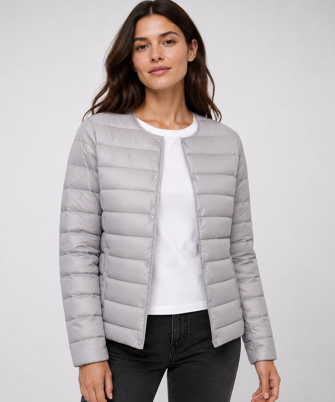 Veste légère femme – Col rond, manches longues, coupe simple, automne-hiver