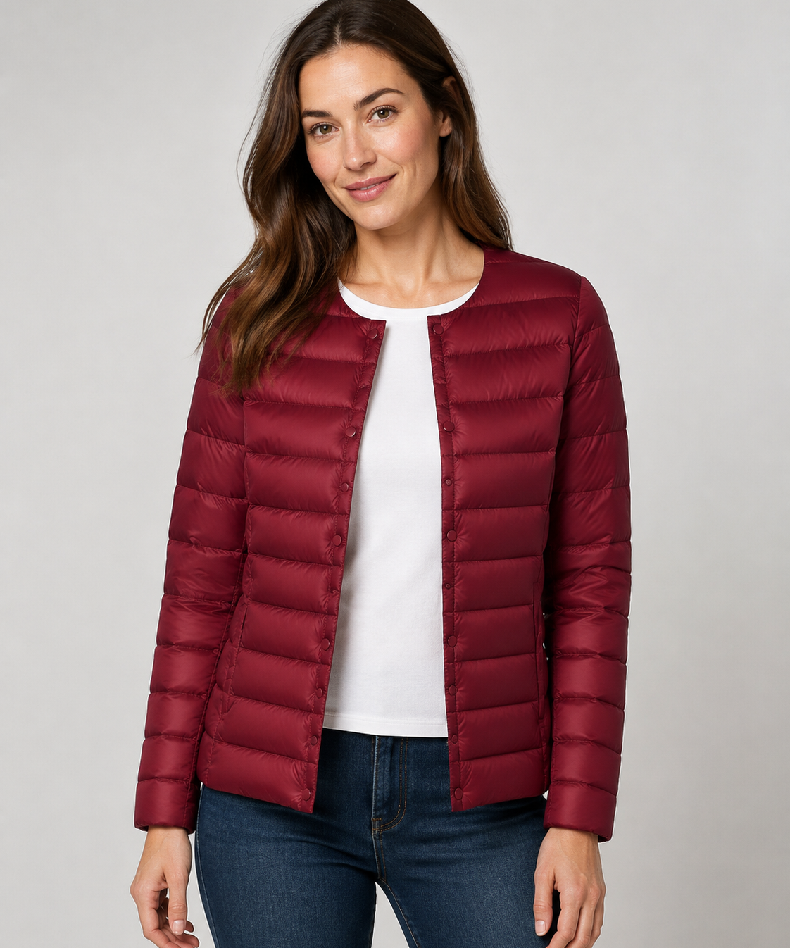 Veste légère femme – Col rond, manches longues, coupe simple, automne-hiver