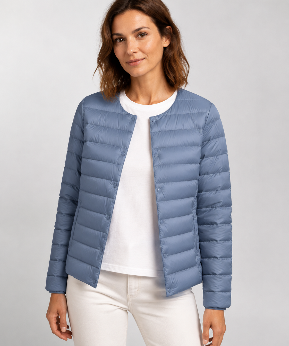 Veste légère femme – Col rond, manches longues, coupe simple, automne-hiver