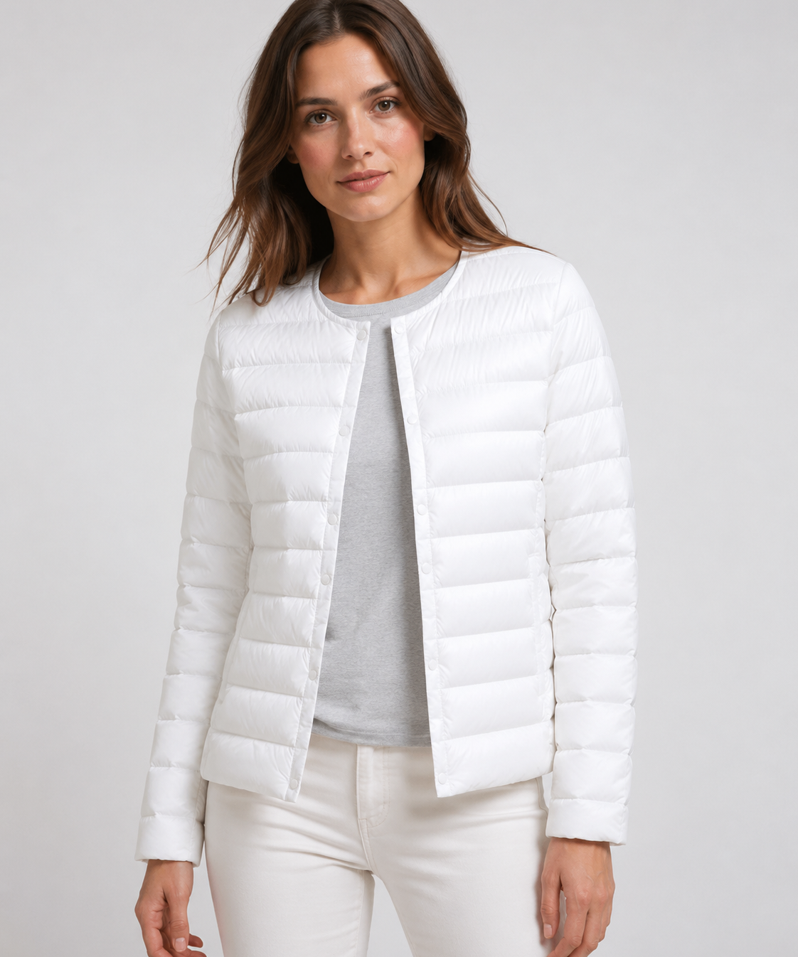 Veste légère femme – Col rond, manches longues, coupe simple, automne-hiver