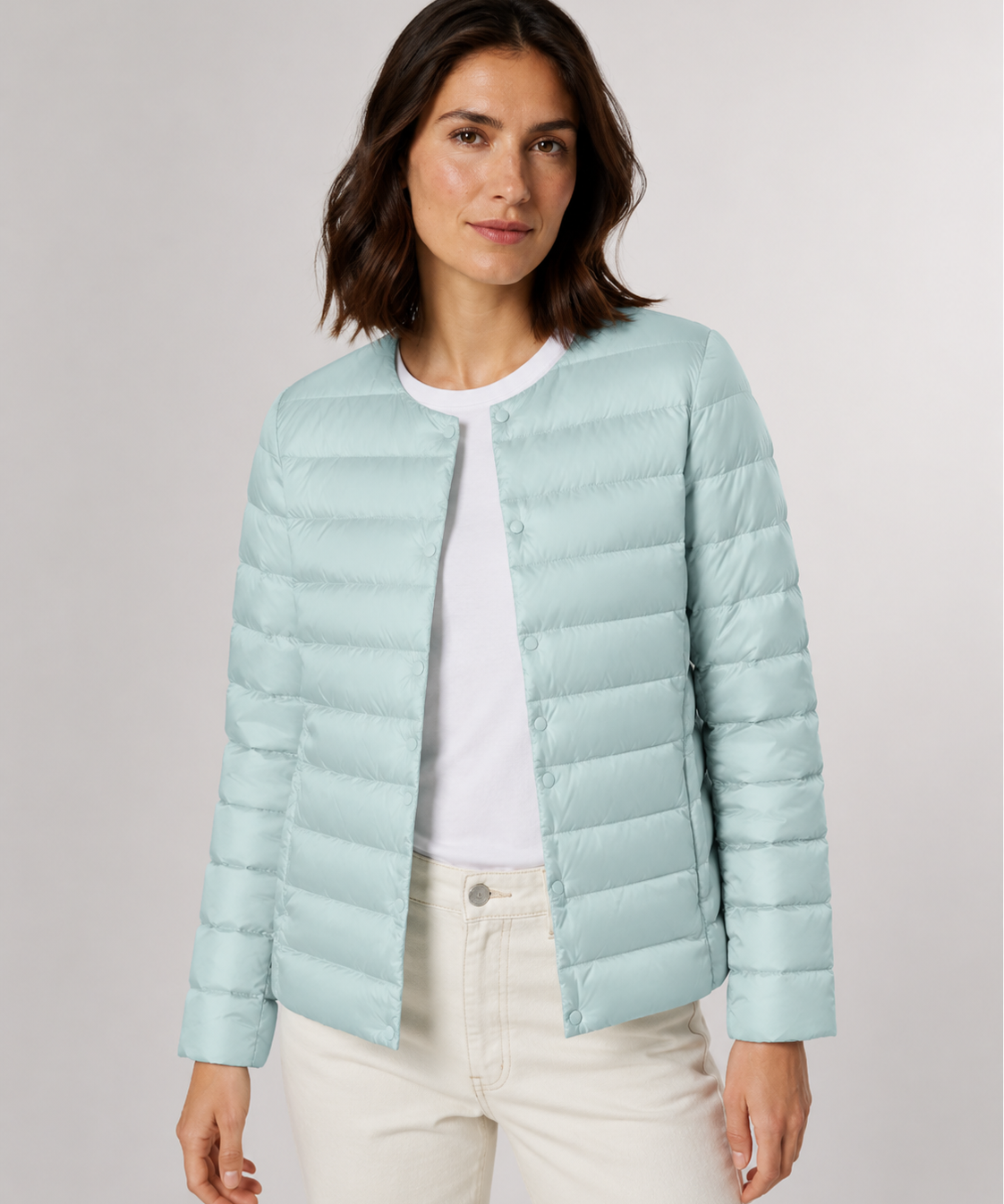 Veste légère femme – Col rond, manches longues, coupe simple, automne-hiver