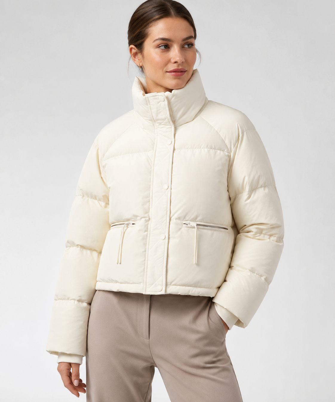 Veste matelassée femme – Col montant, coupe courte, rembourrage en coton, hiver
