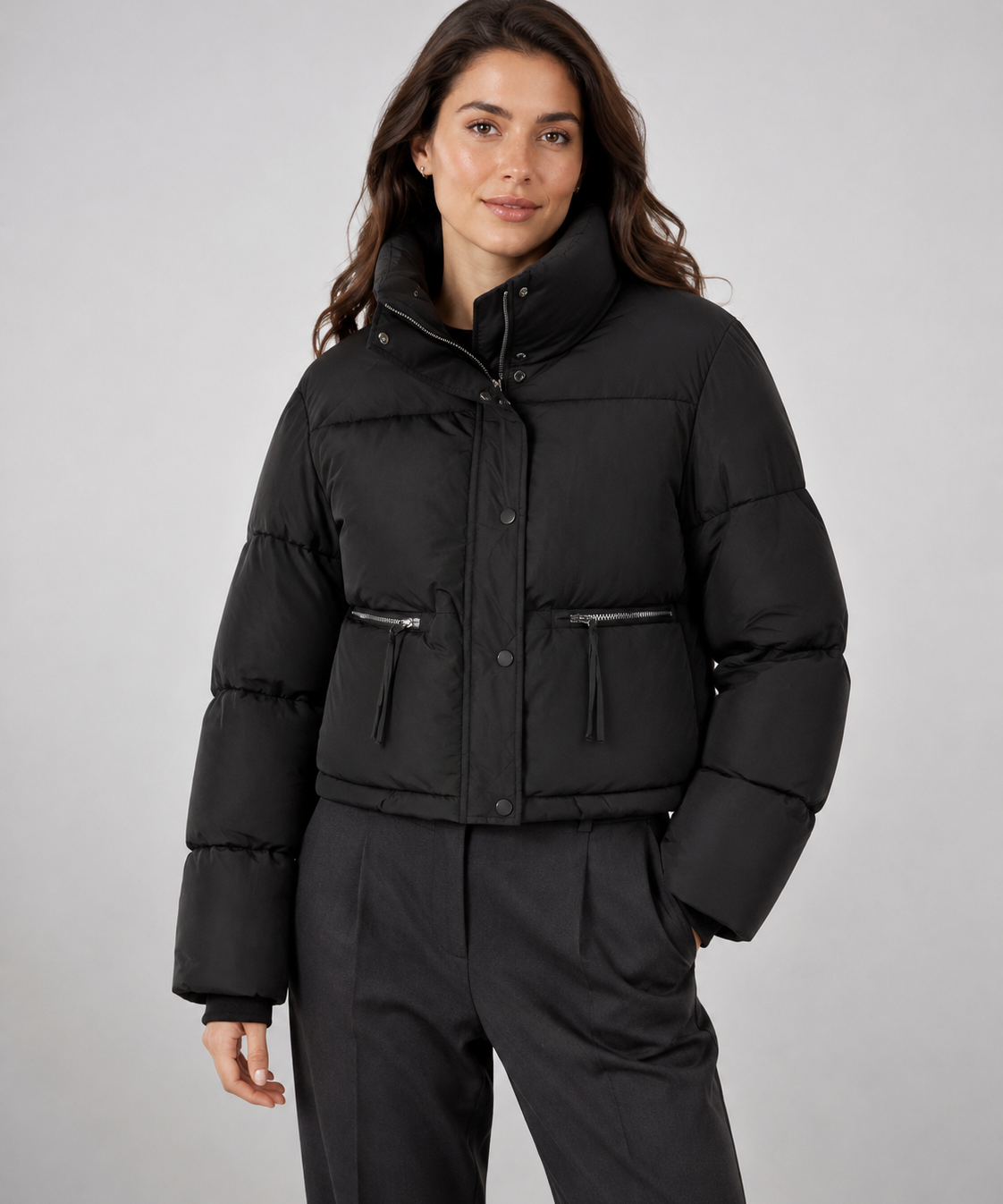 Veste matelassée femme – Col montant, coupe courte, rembourrage en coton, hiver