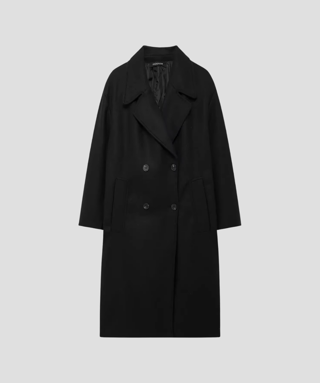 Manteau Long d’Hiver Élégant à Col Rabattu