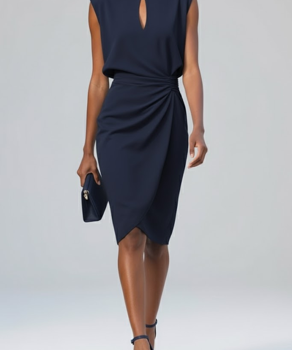 Robe midi élégante à encolure keyhole raffinée