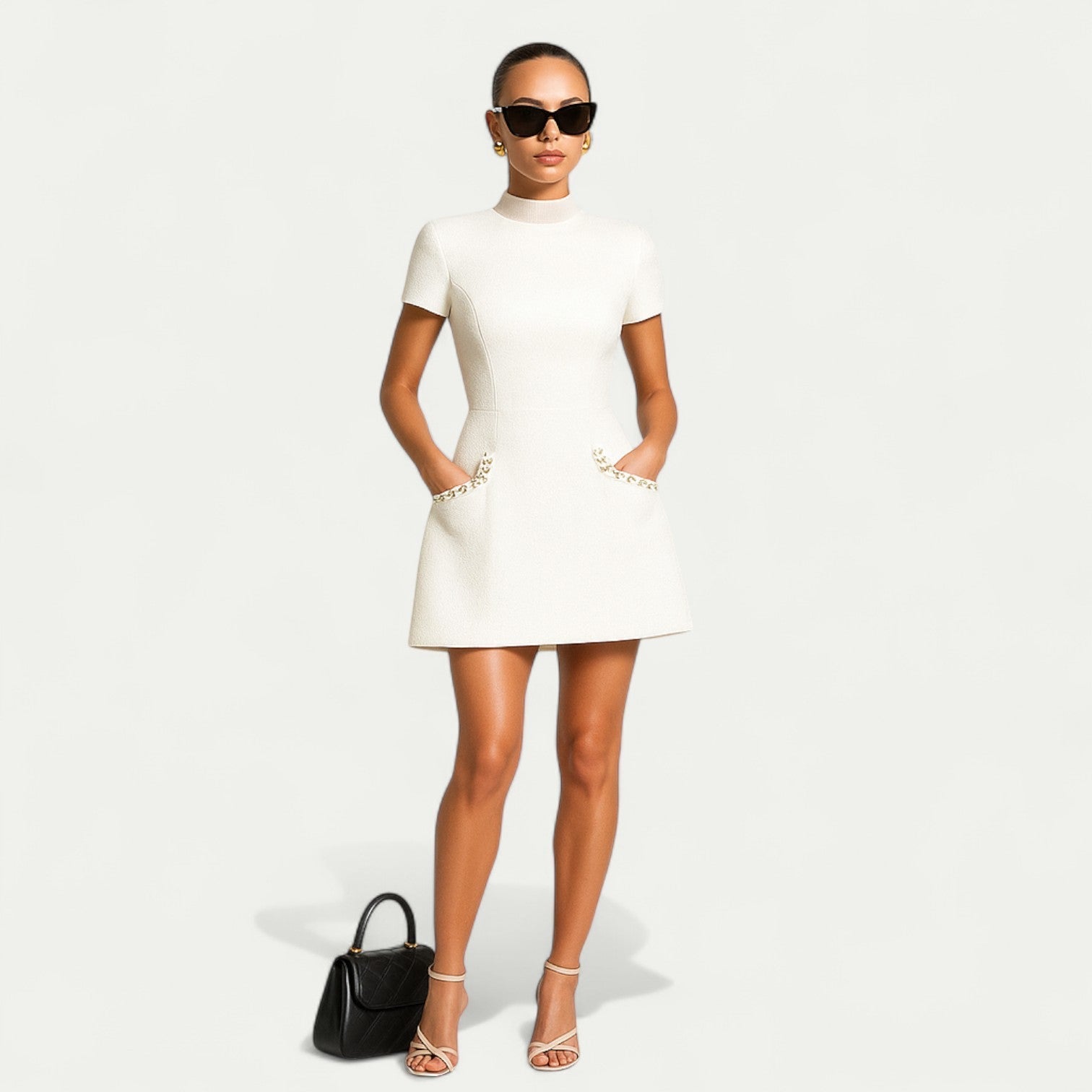 Robe Mini avec Perles & Poches – Élégance Printemps/Été