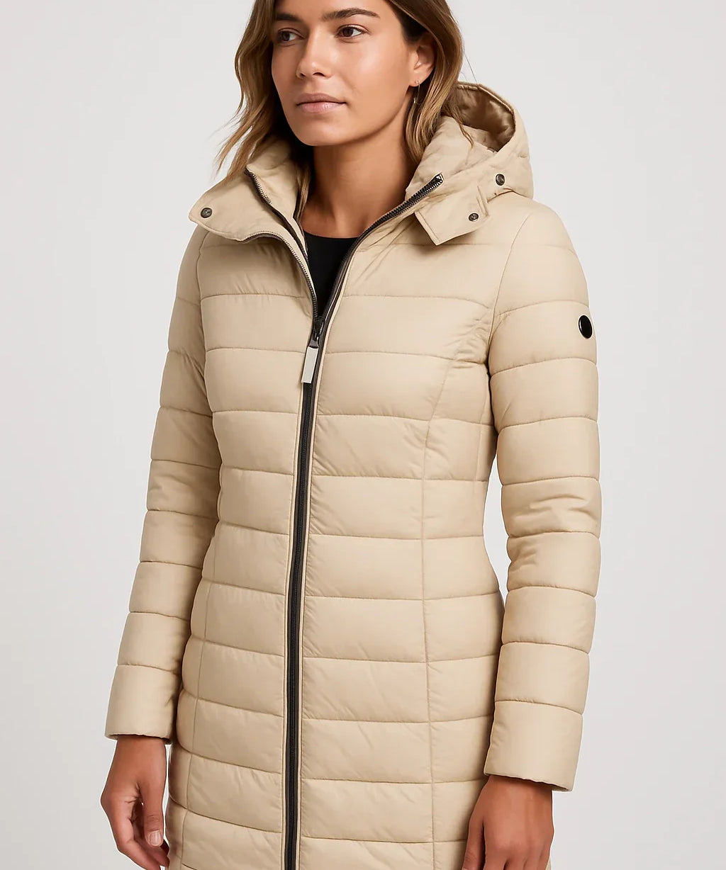Manteau Matelassé Mi-Long avec Capuche pour Femme – Style Élégant