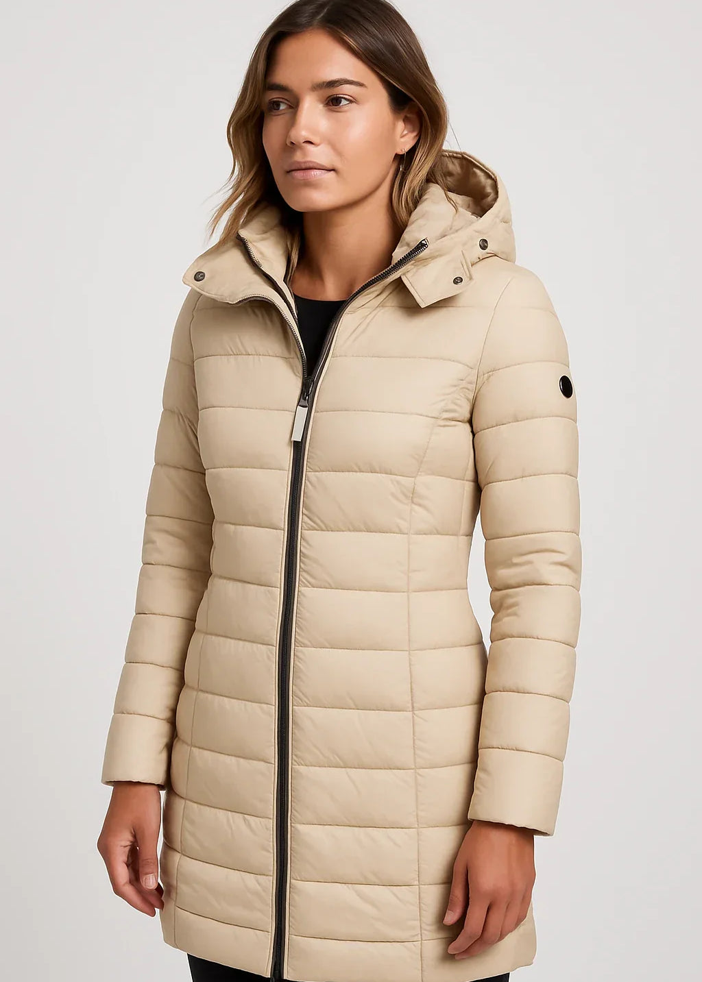 Manteau Matelassé Mi-Long avec Capuche pour Femme – Style Élégant