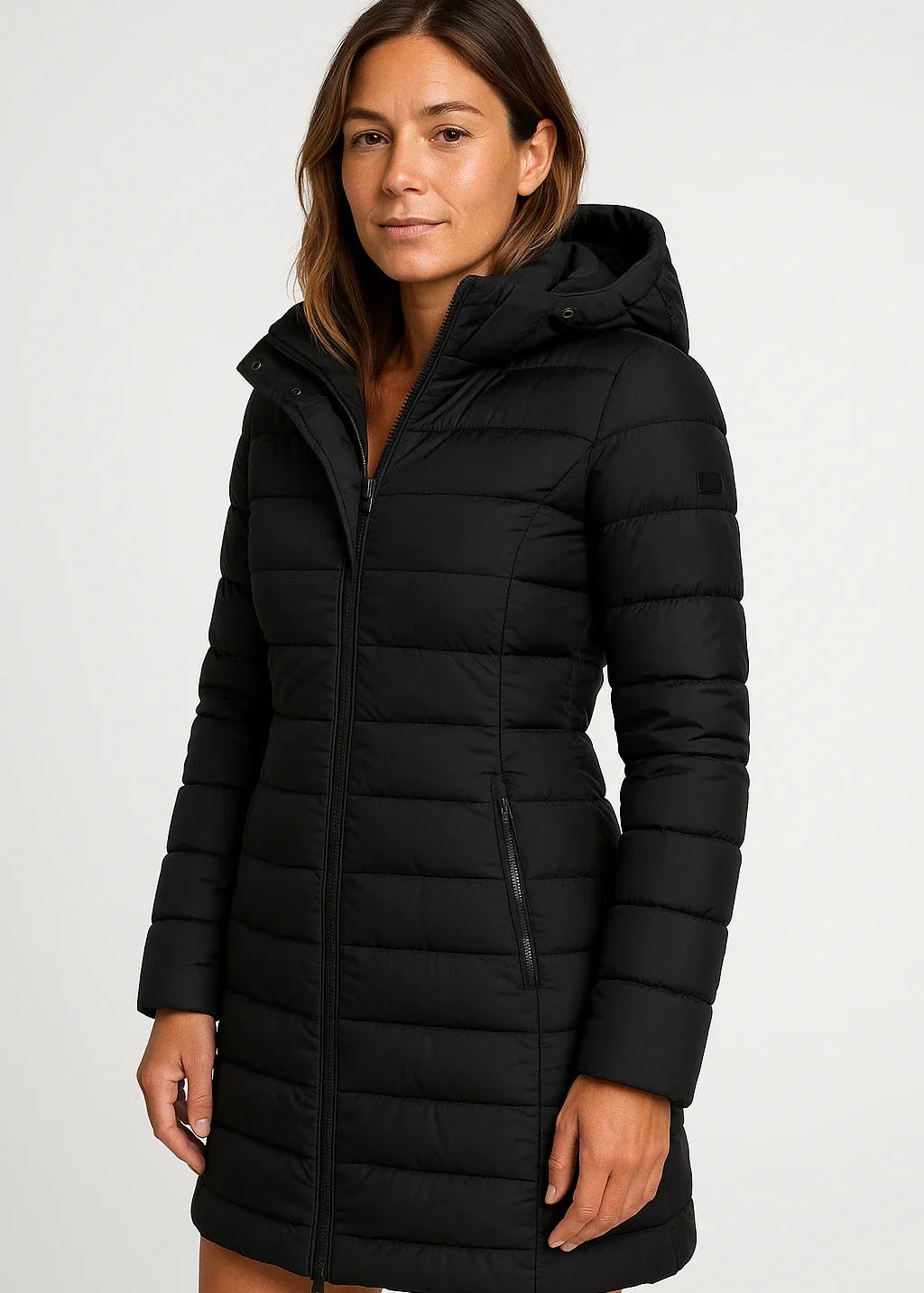 Manteau Matelassé Mi-Long avec Capuche pour Femme – Style Élégant