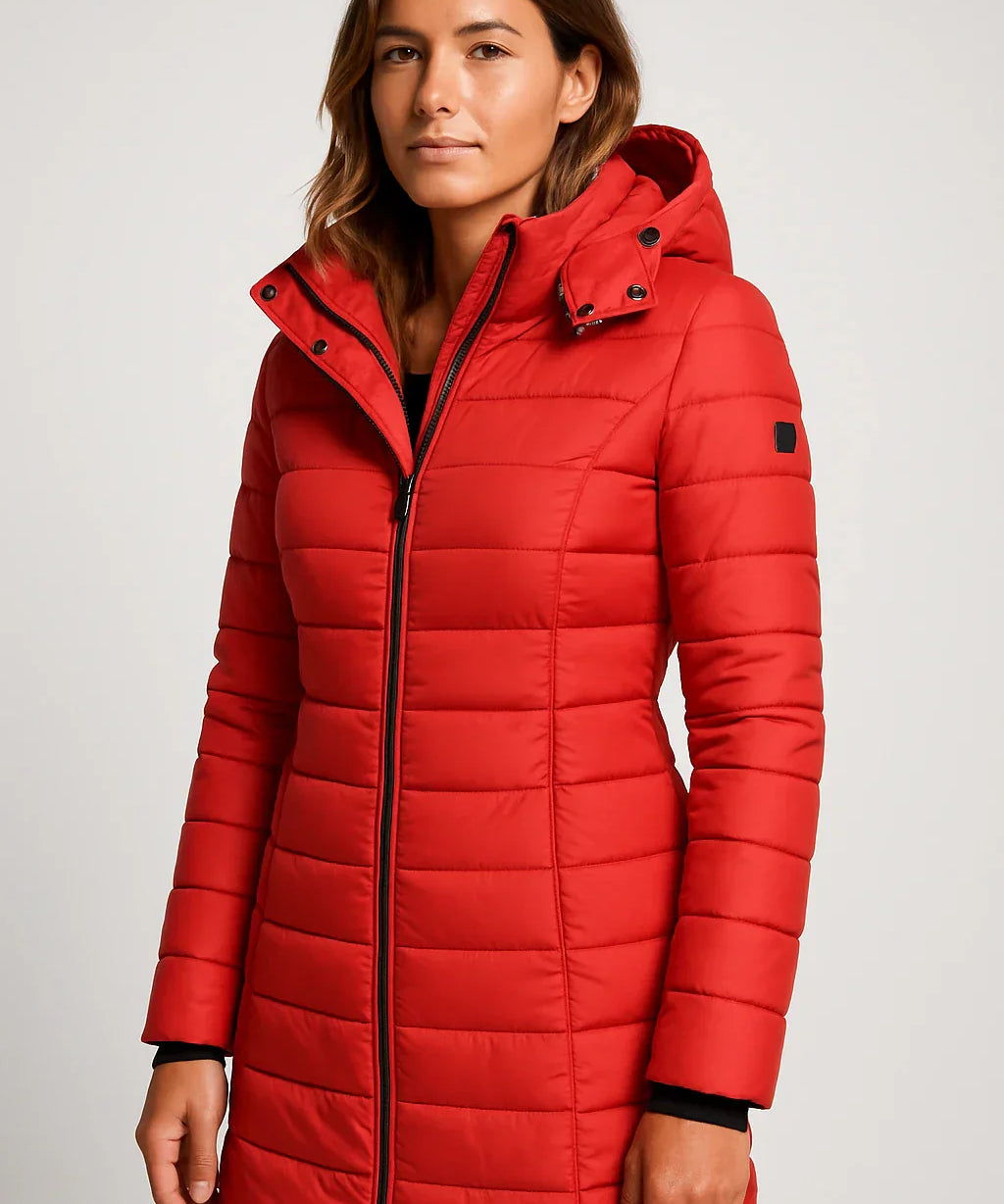 Manteau Matelassé Mi-Long avec Capuche pour Femme – Style Élégant