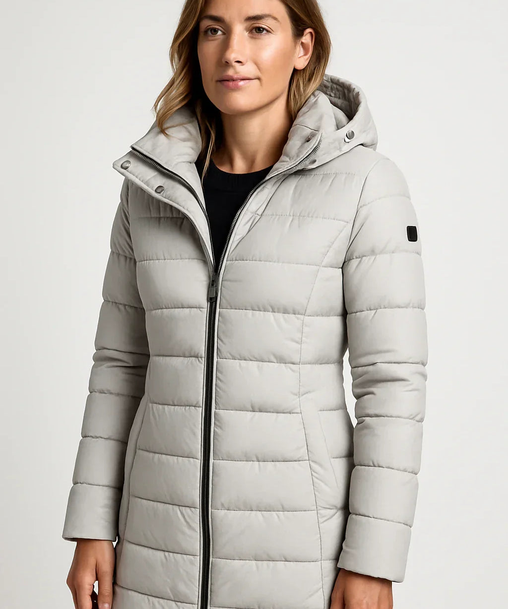 Manteau Matelassé Mi-Long avec Capuche pour Femme – Style Élégant