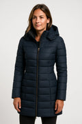 Manteau Matelassé Mi-Long avec Capuche pour Femme – Style Élégant