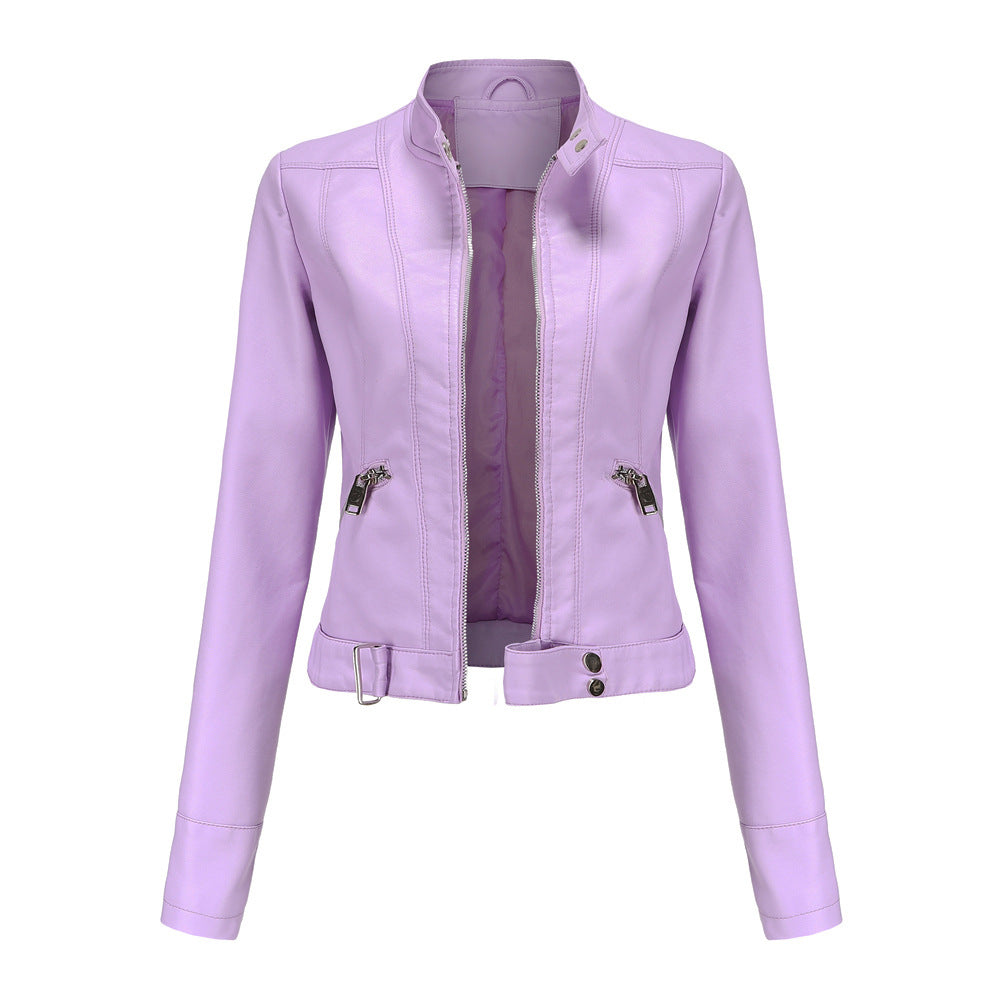 Veste en Cuir Femme Col Montant