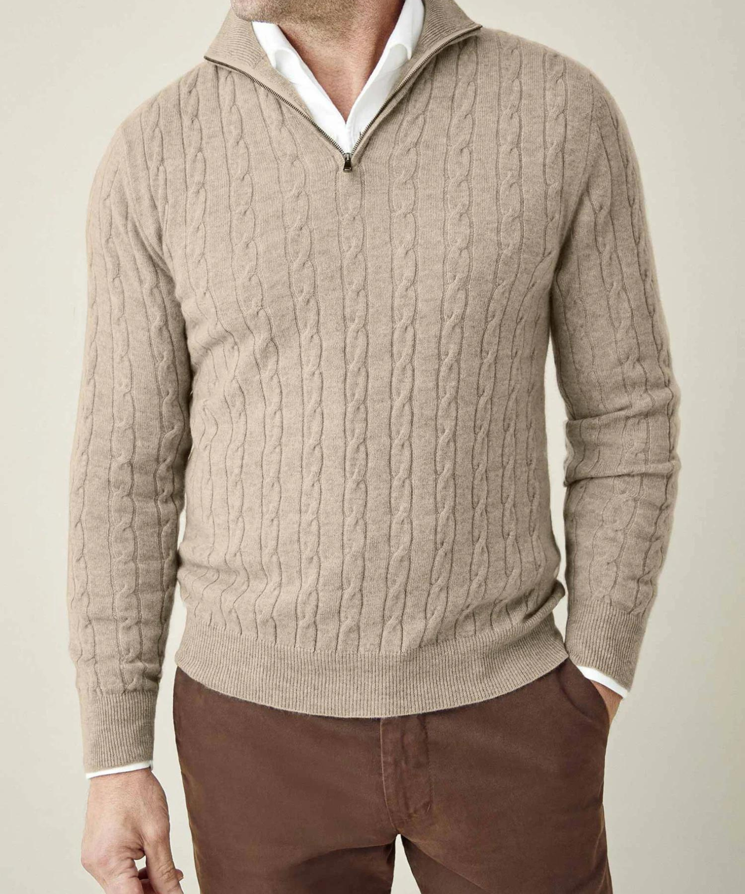 Pull zippé - Texture en tricot torsadé et chaleur ajustable