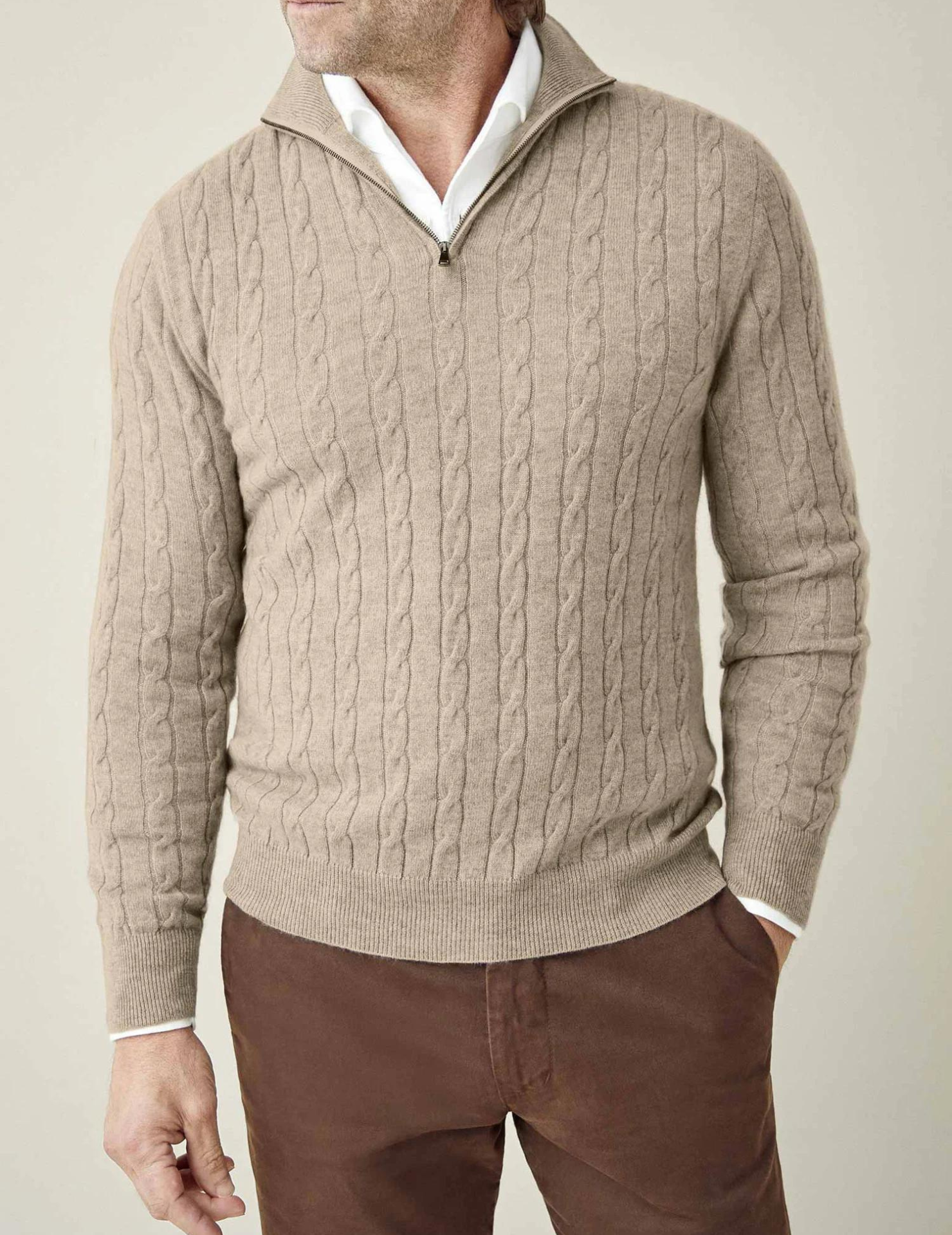 Pull zippé - Texture en tricot torsadé et chaleur ajustable