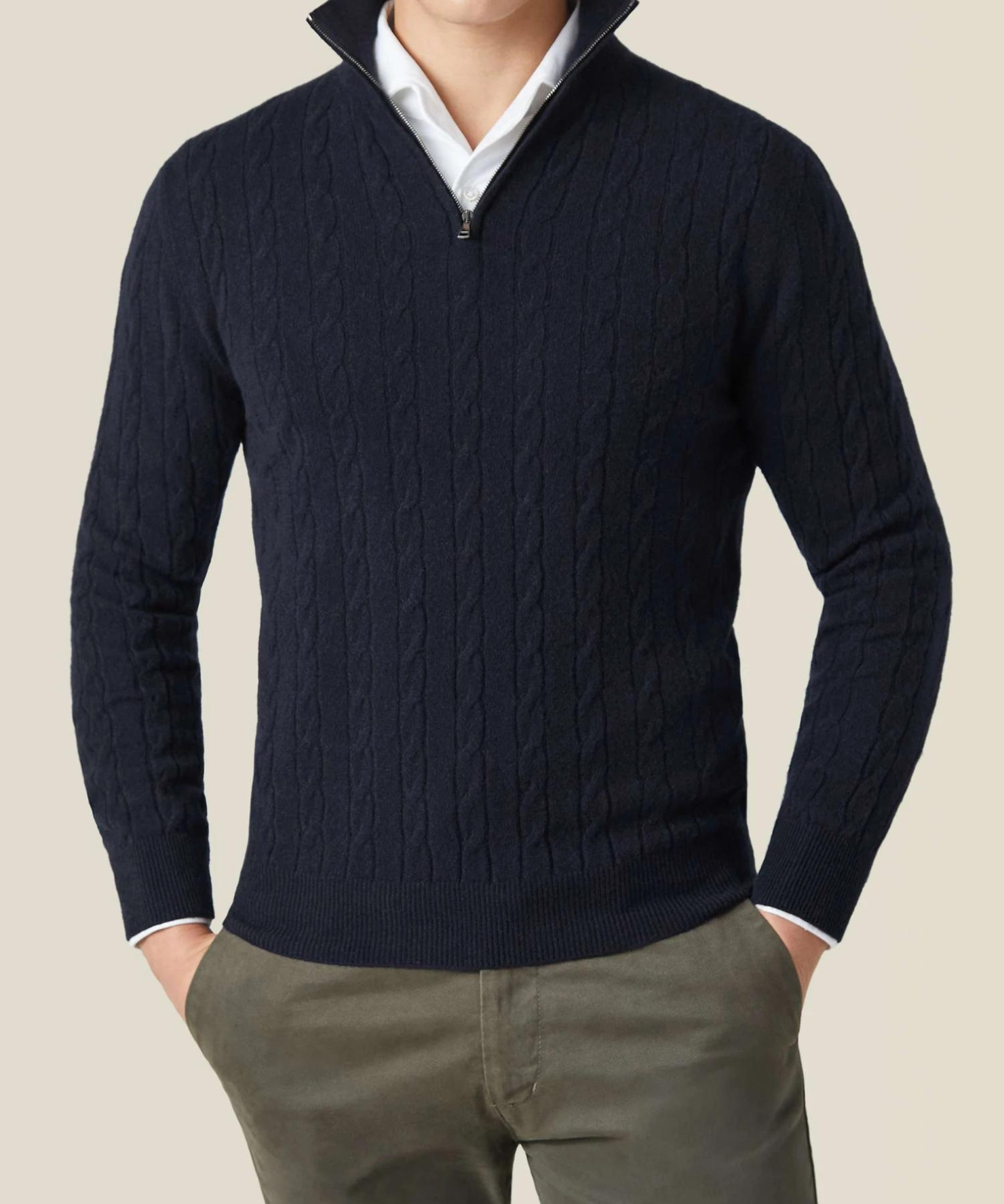 Pull zippé - Texture en tricot torsadé et chaleur ajustable