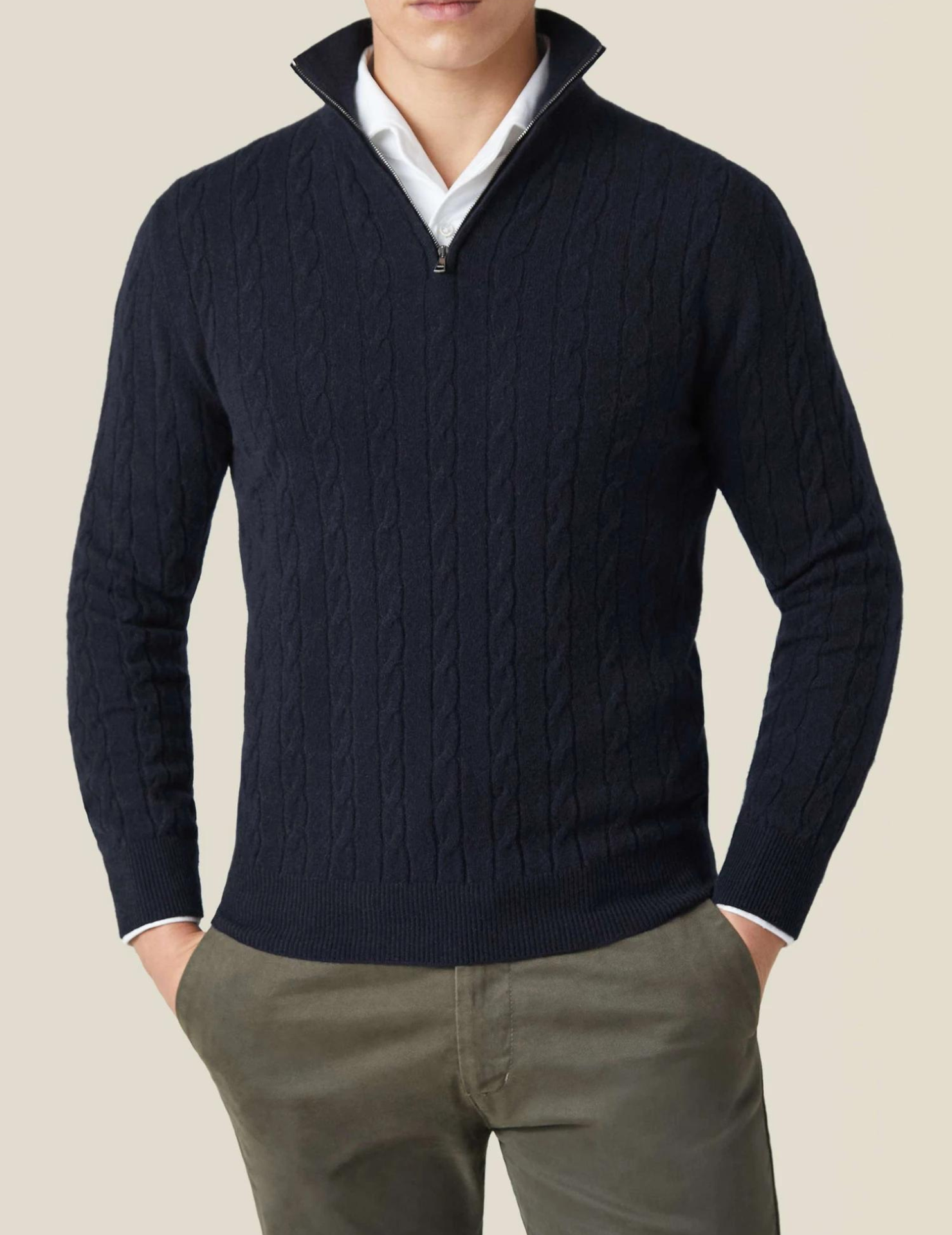 Pull zippé - Texture en tricot torsadé et chaleur ajustable
