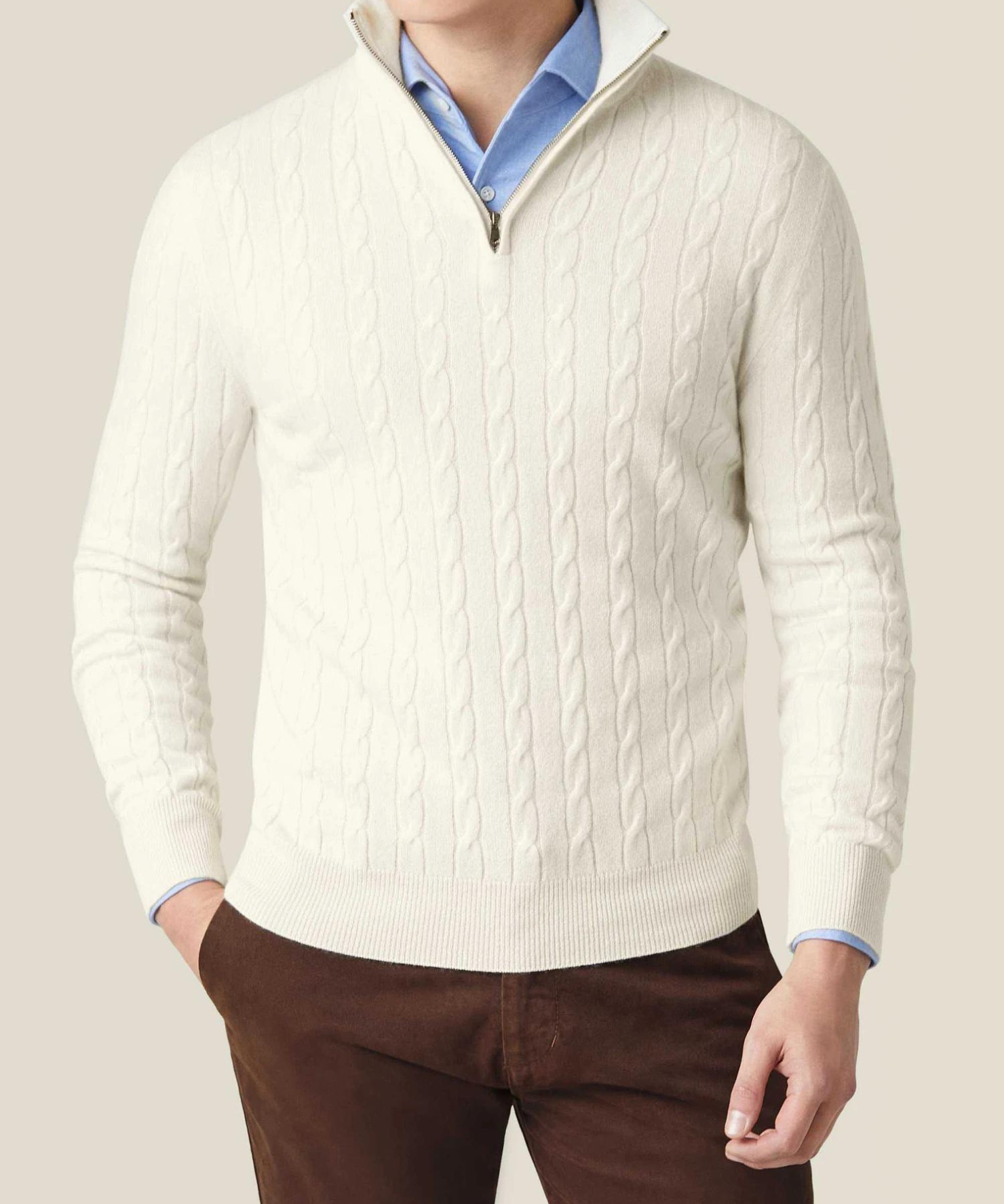 Pull zippé - Texture en tricot torsadé et chaleur ajustable