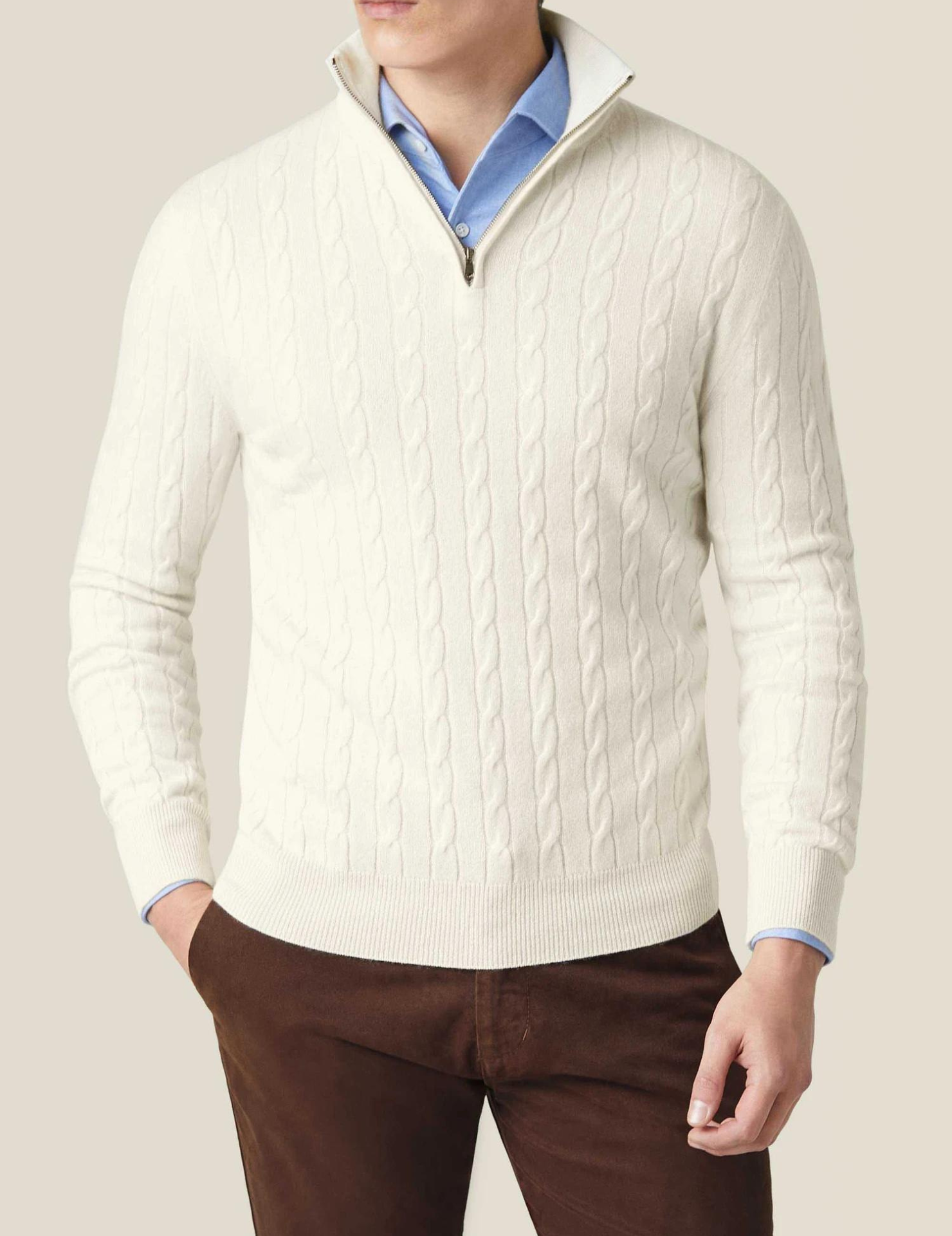 Pull zippé - Texture en tricot torsadé et chaleur ajustable