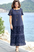 Robe maxi en dentelle bleu marine