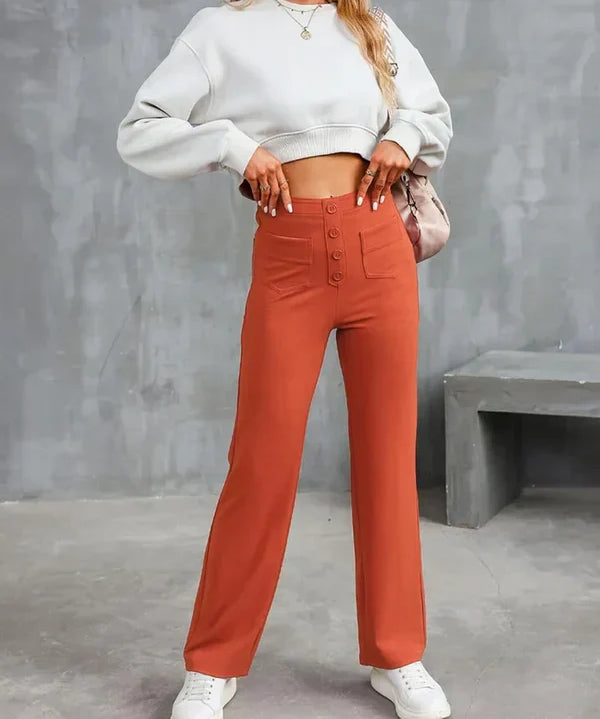 Pantalon Taille Haute Extensible pour Femme – Poches Latérales Chic