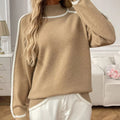 Pull Chic à Col Montant et Manches Longues avec Détails Contrastants