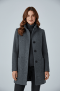 Manteau en Laine Mélangée avec Col Montant & Poches