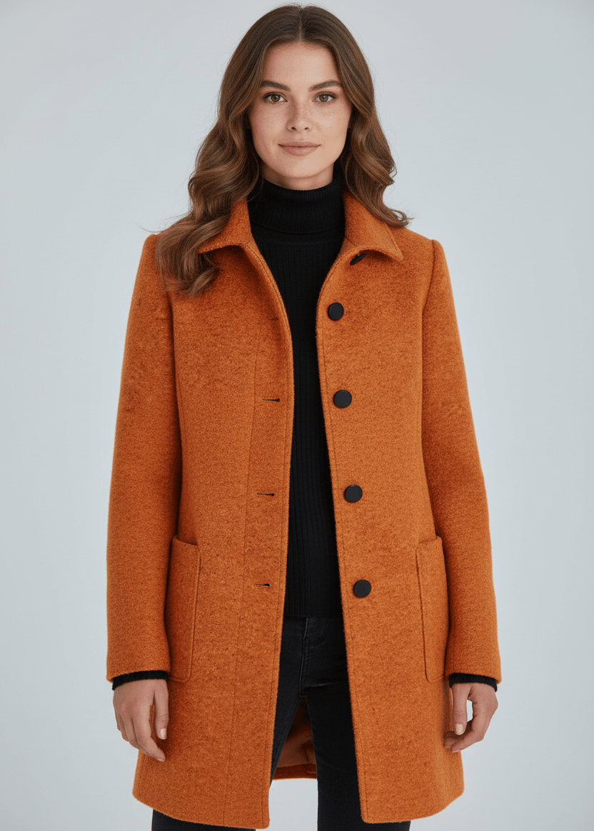 Manteau en Laine Mélangée avec Col Montant & Poches