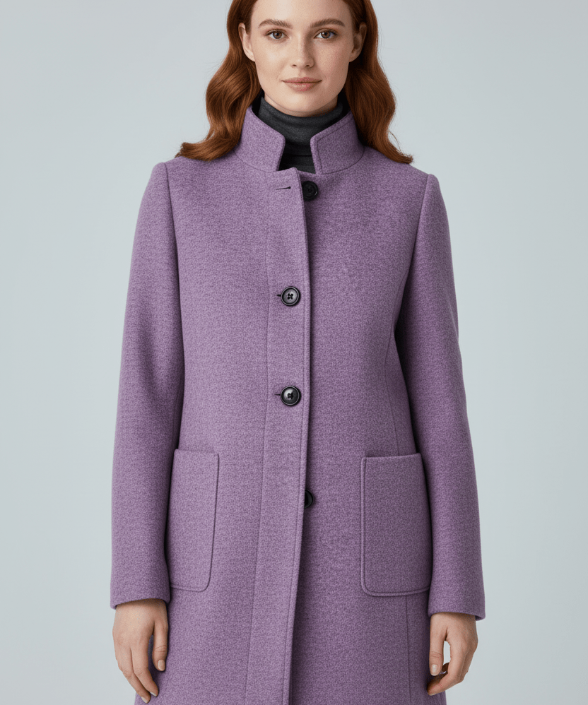 Manteau en Laine Mélangée avec Col Montant & Poches